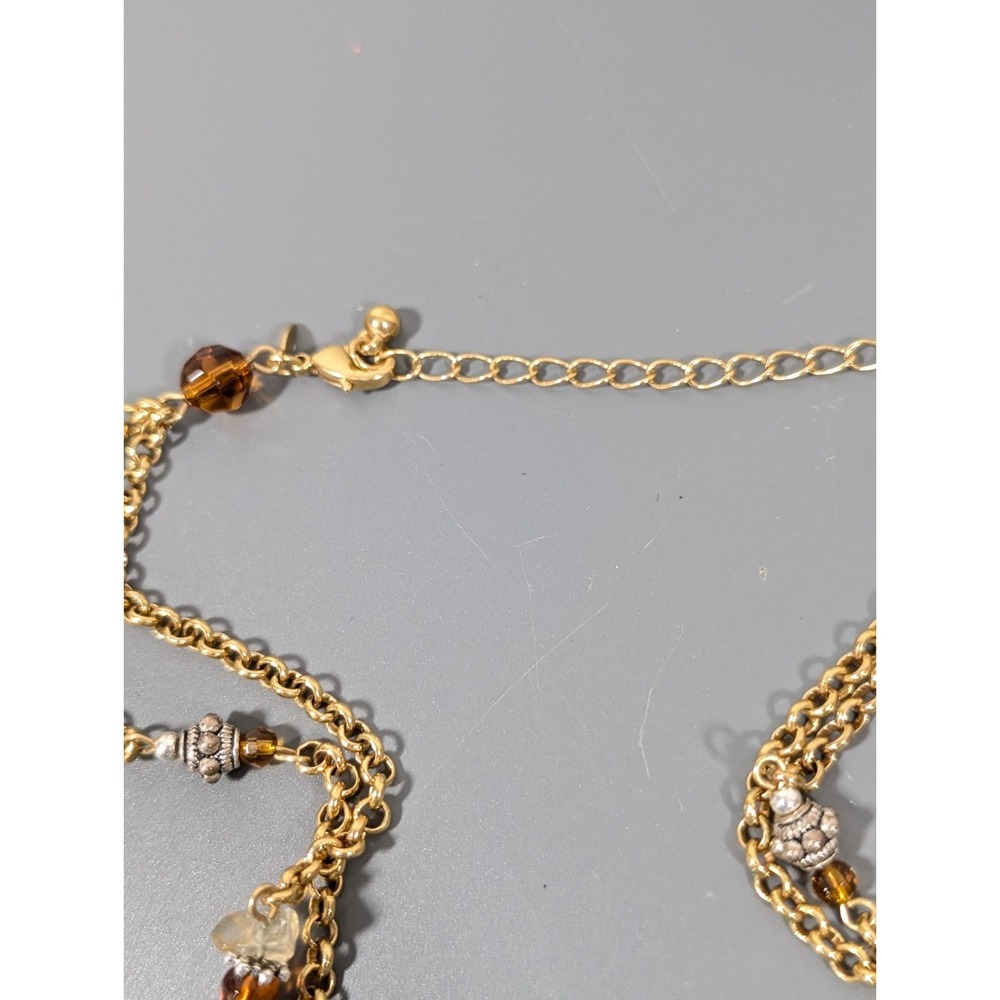Avon Double Chain‎ Lariat Amber Color Beaded Necklace Elegant Chic 19 in - Picture 9 of 12